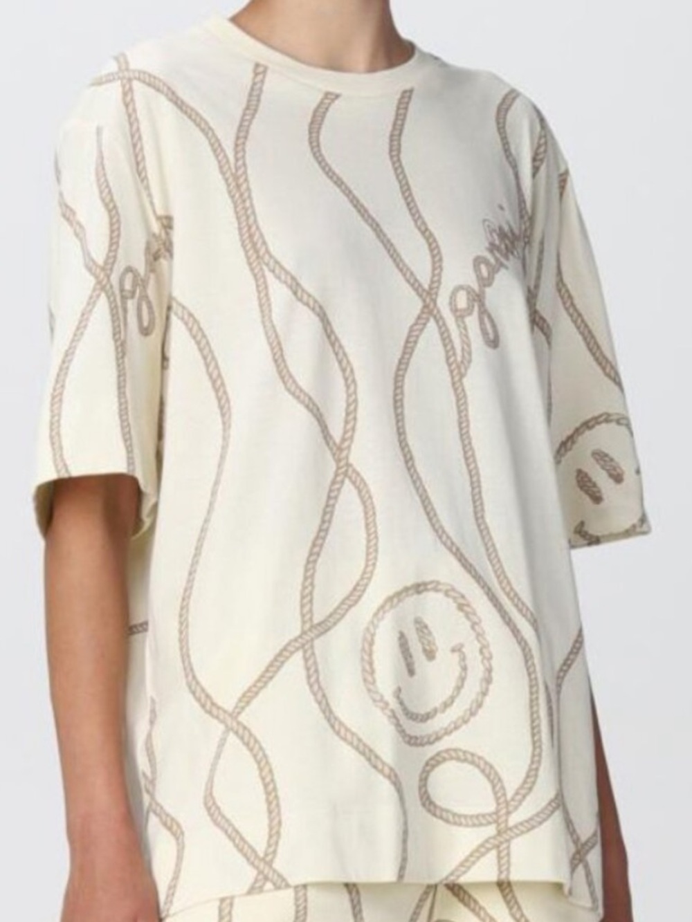 Ganni Symbols Rope Print Smiley Face Graphic Tee